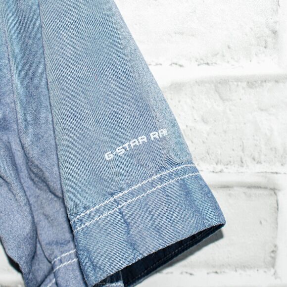 G Star RAW Short Sleeve Button up Shirt Blue Chambray 2 Pocket Men's Sz Medium - Picture 6 of 6